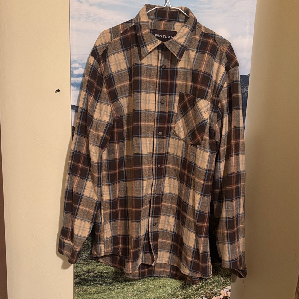 pintlar  Men's Casual Brown Plaid Shirt size xl